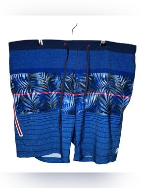 ZEROXPOSUR Swim Trunks Mens XXL Blue Tropical Palm Trees 360 Comfort Zipper NWOT